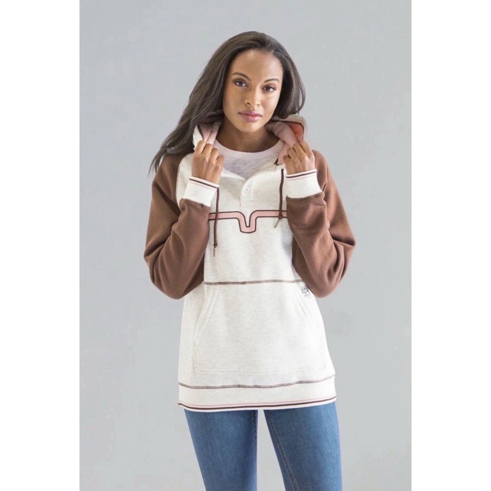 Kimes Ranch Amigo Hoodie Womens XXL 2X Oatmeal/Brown/Pink Pullover Sweatshirt